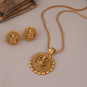 Beautiful plain antique gold ganesh pendant set I Temple jewellery