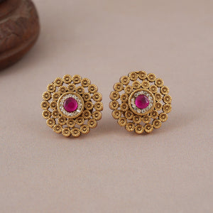 Stunning antique gold stone stud earring for women
