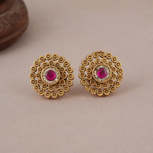 Stunning antique gold stone stud earring for women