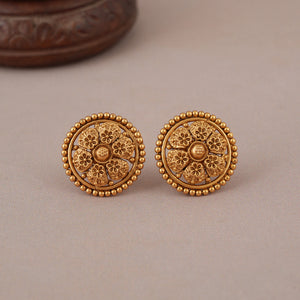 Cute antique plain gold floral stud earring