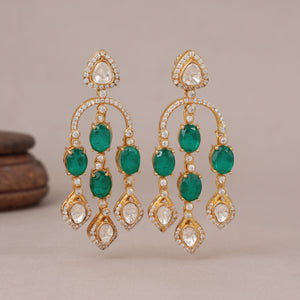 Long gold plated emerald stone earring