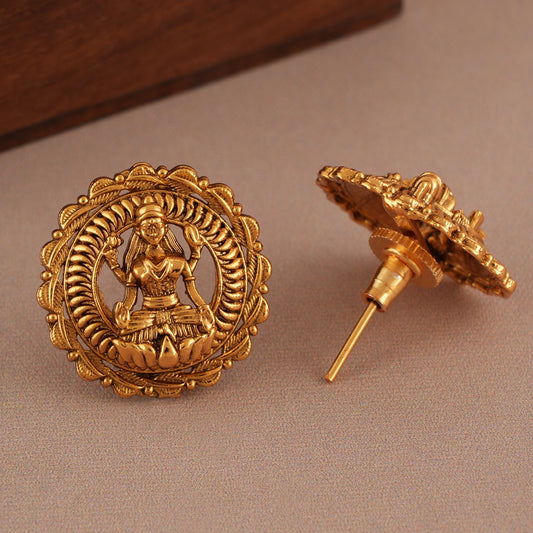 Beautiful antique gold ma lakshmi stud earring I Temple Jewellery