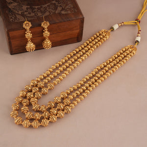 Beautiful antique gold ball 3 layer mala necklace