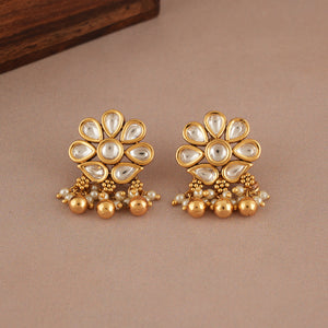 Stunning long antique gold plated kundan necklace set