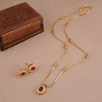 Cute antique gold ruby stone pendant set