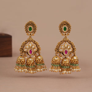 Stunning long antique gold jhumka stone earring