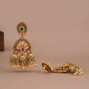 Stunning long antique gold jhumka stone earring
