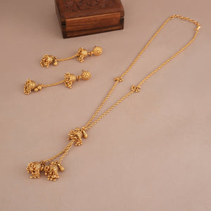 Stunning plain antique gold pendant set with jhumka earring