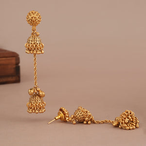 Stunning plain antique gold pendant set with jhumka earring