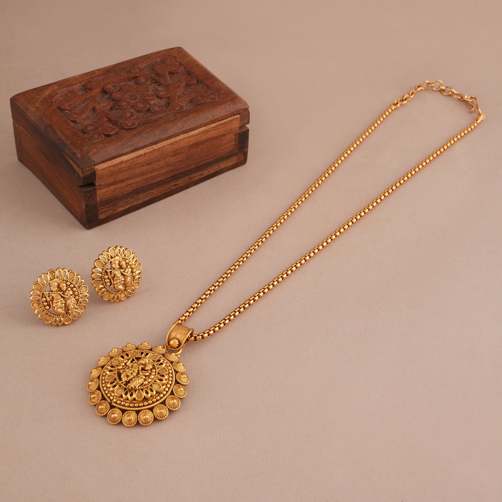 Antique gold radha krishna pendant set for women  I Temple jewellery