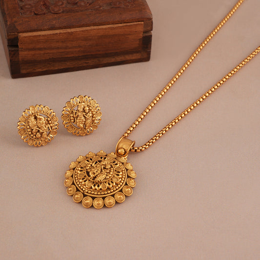 Antique gold radha krishna pendant set for women  I Temple jewellery