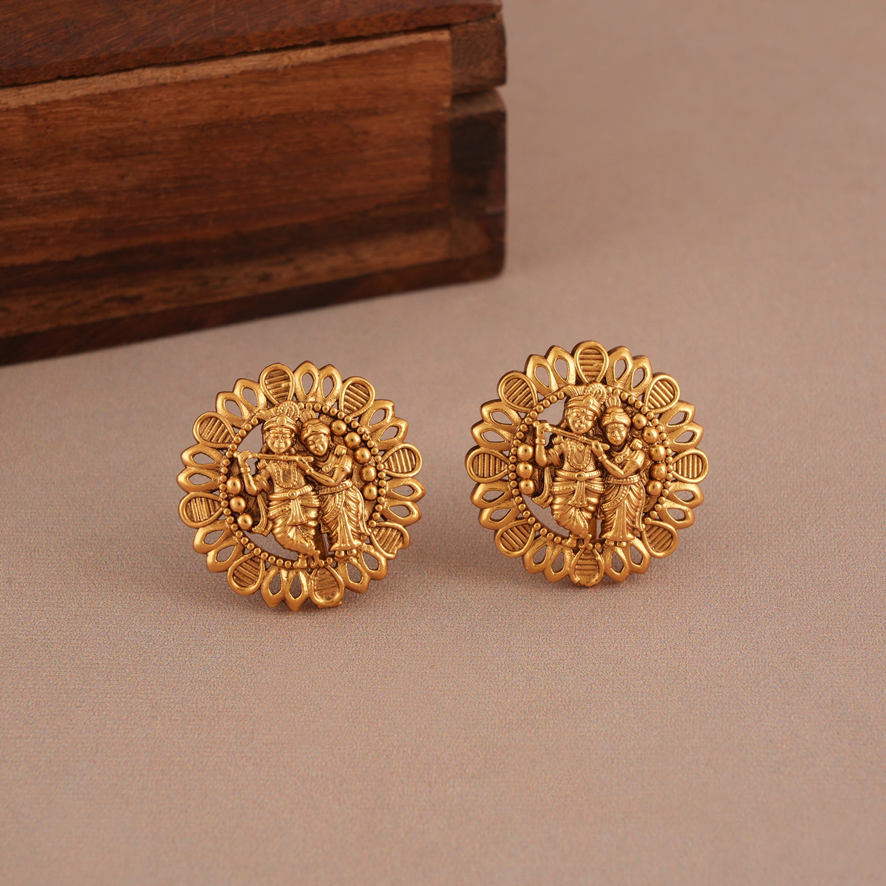 Antique gold radha krishna pendant set for women  I Temple jewellery