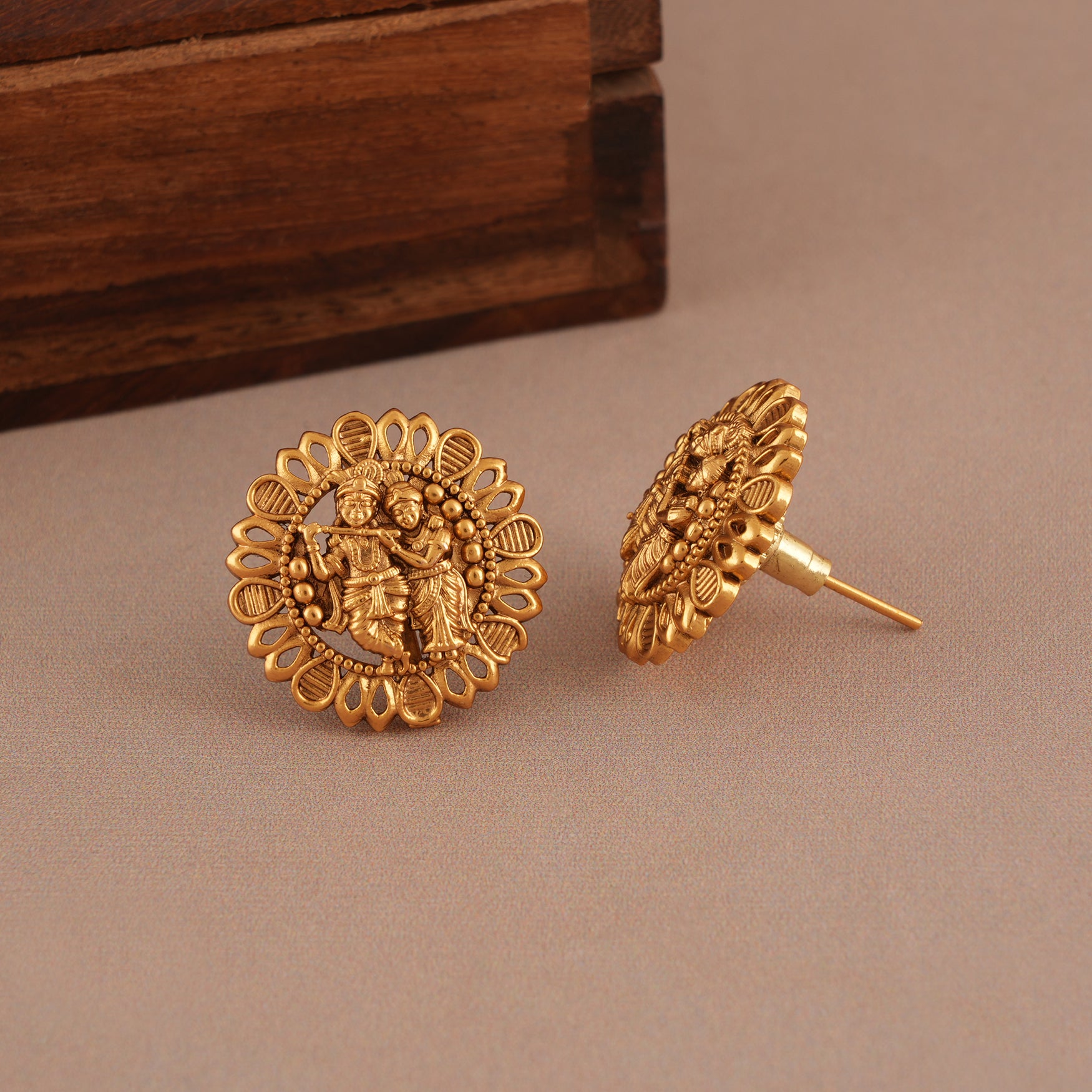 Antique gold radha krishna pendant set for women  I Temple jewellery