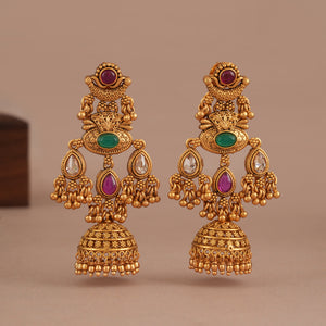 Stunning stone antique gold jhumka earring
