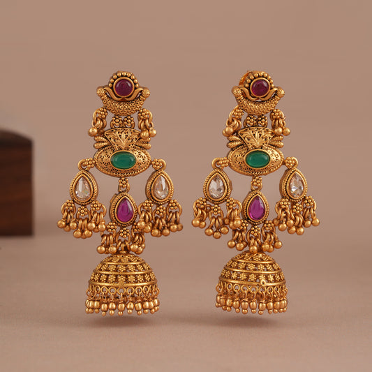 Stunning stone antique gold jhumka earring