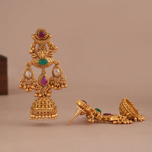 Stunning stone antique gold jhumka earring
