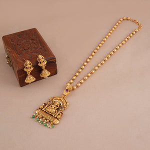 Auspicious antique gold ma lakshmi stone pendant set I Temple Jewellery