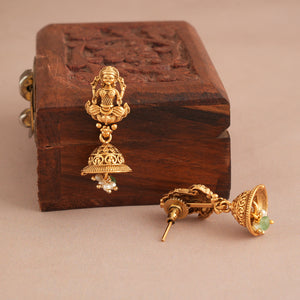 Auspicious antique gold ma lakshmi stone pendant set I Temple Jewellery