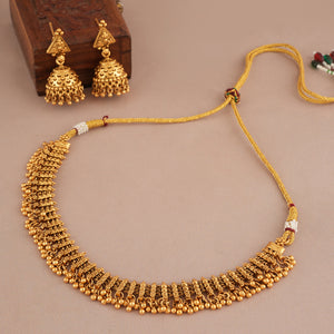 Stunning plain antique gold choker set with jhumka earring