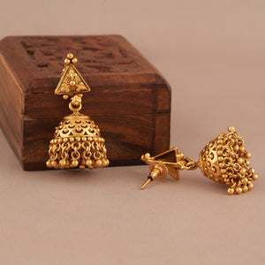 Stunning plain antique gold choker set with jhumka earring