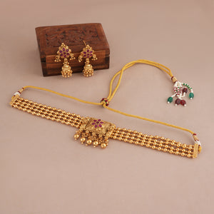 Antique gold ruby choker necklace set