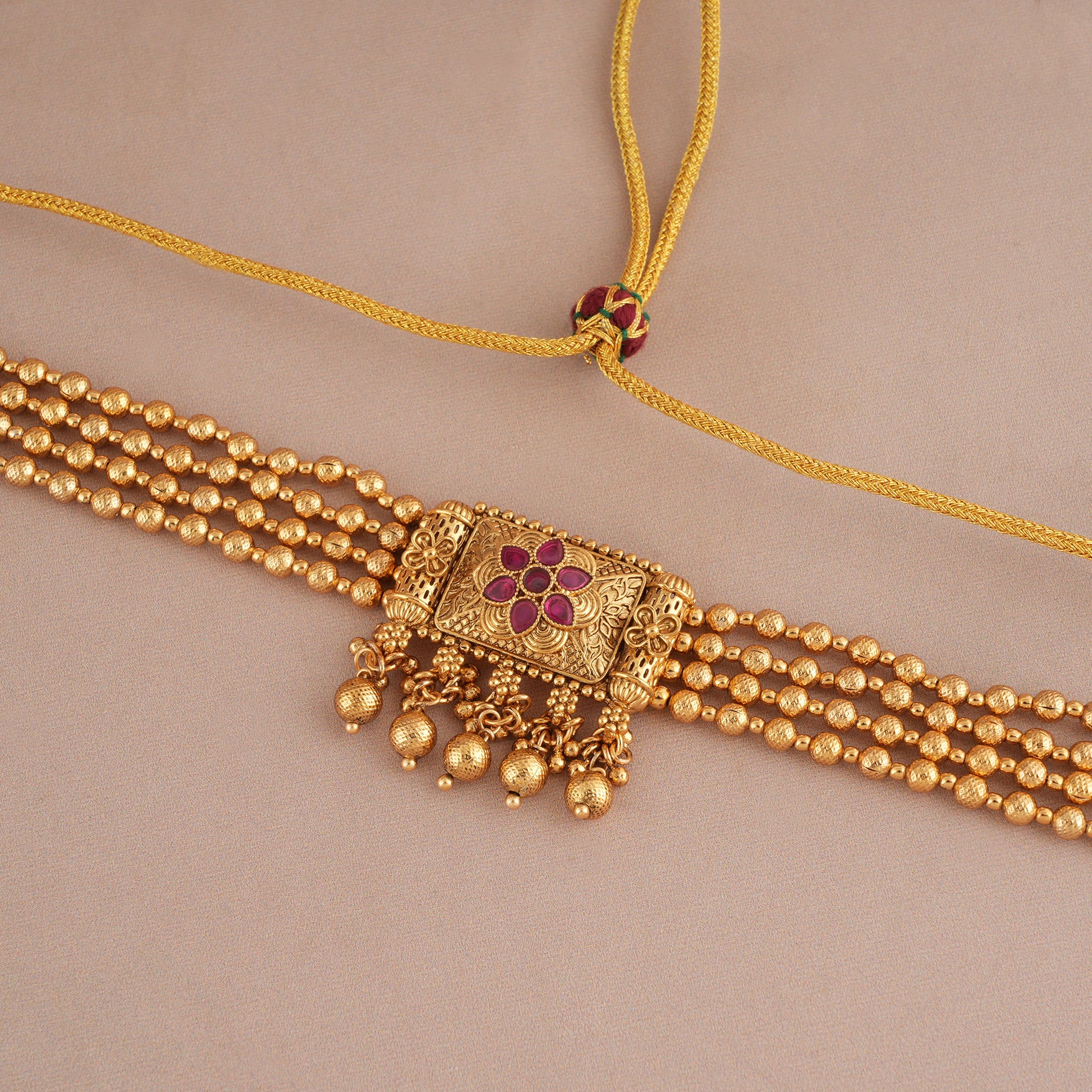 Antique gold ruby choker necklace set