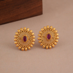 Antique gold oval ruby stone stud earring