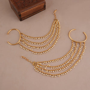 Stunning ear cuff pearl antique gold ear chain
