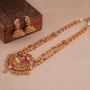 Long antique gold ma lakshmi stone necklace set I Temple Jewellery