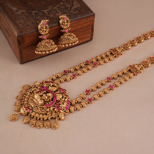 Long antique gold ma lakshmi stone necklace set I Temple Jewellery