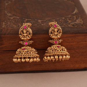 Long antique gold ma lakshmi stone necklace set I Temple Jewellery