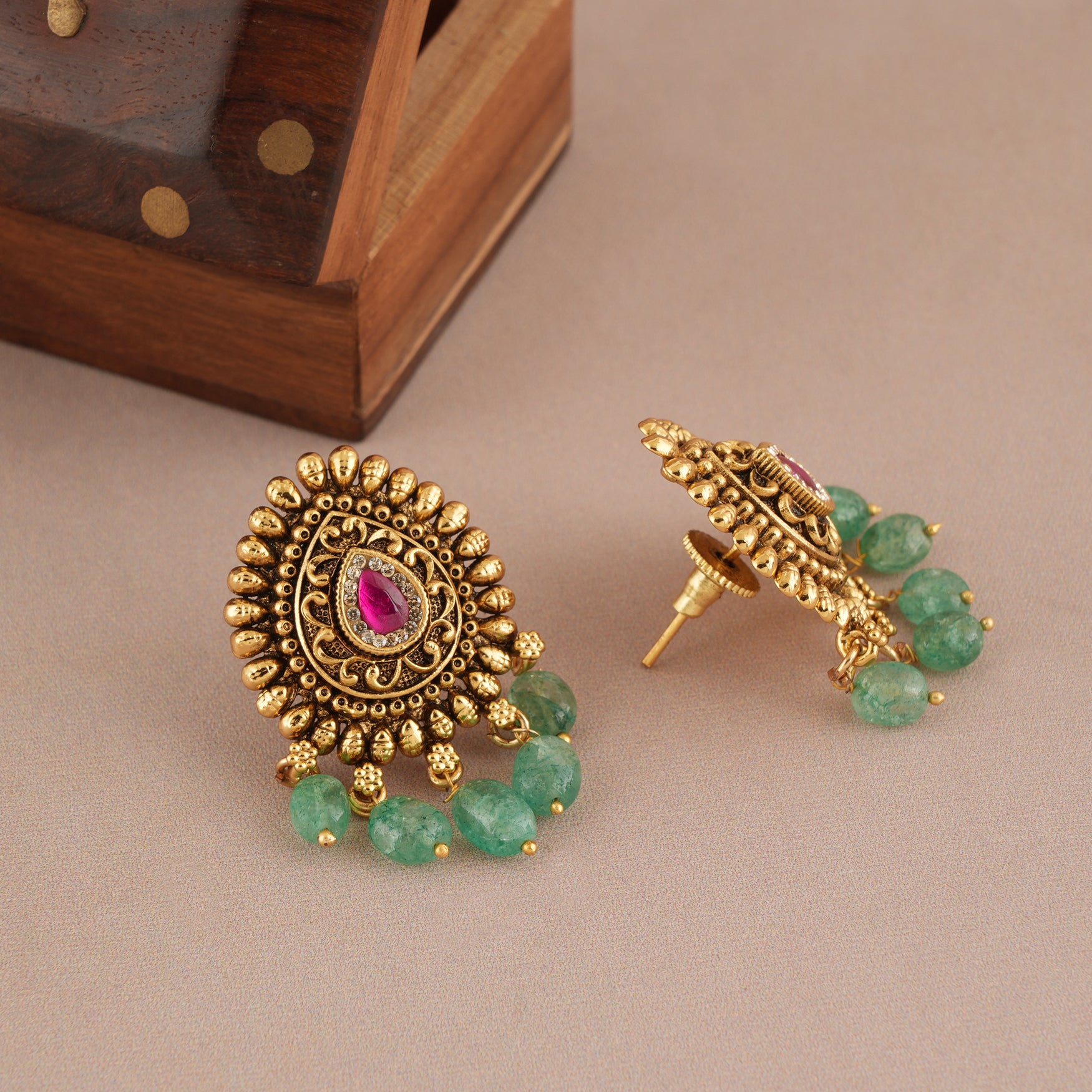Stunning antique gold stone drop earring