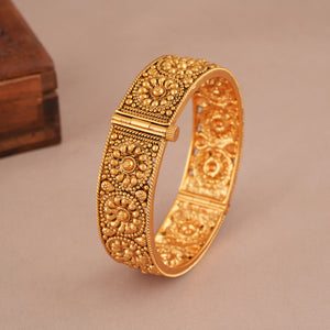 Stunning floral antique gold kada bangle