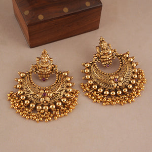 Antique gold plated ma lakshmi chandbali earring I Temple jewellery