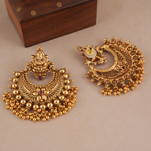 Antique gold plated ma lakshmi chandbali earring I Temple jewellery