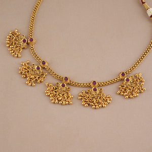 Cute antique gold plated ruby floral necklace set
