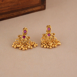 Cute antique gold plated ruby floral necklace set