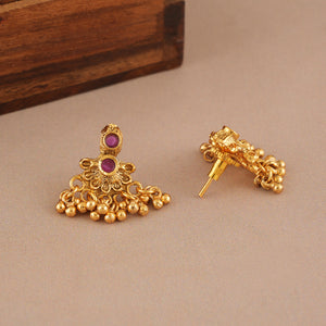 Cute antique gold plated ruby floral necklace set