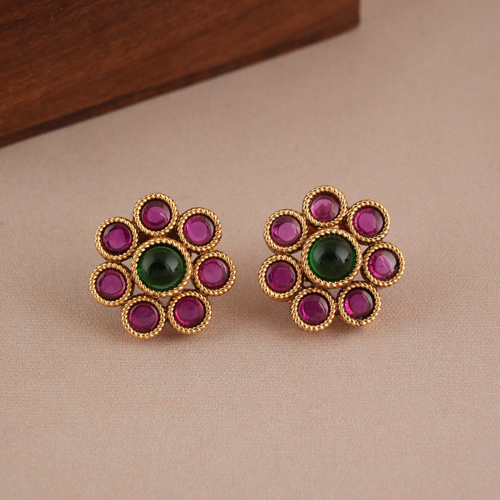 Stunning antique gold plated stone stud earring
