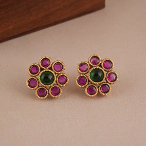 Stunning antique gold plated stone stud earring