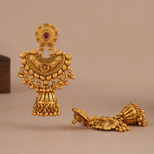 Antique gold plated long jhumka earring for women