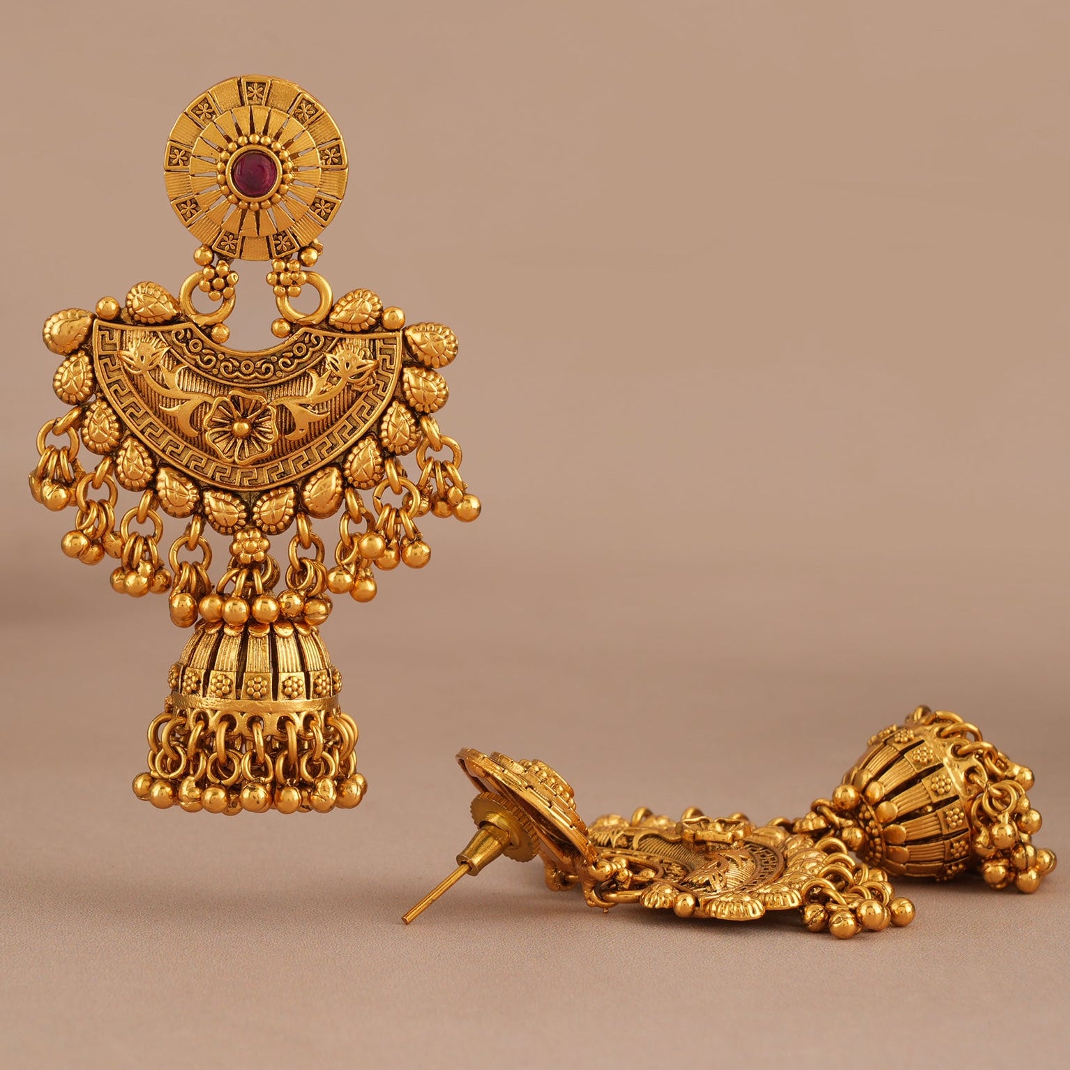 Antique gold plated long jhumka earring for women