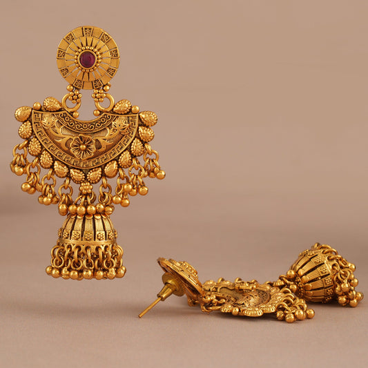 Antique gold plated long jhumka earring for women