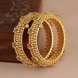 Stunning antique gold plated floral design bangle set