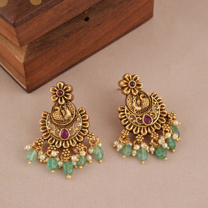 Beautiful stone drop antique gold plated earring