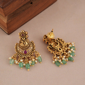 Beautiful stone drop antique gold plated earring