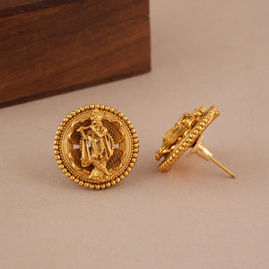 Cute antique gold radha krishna stud earring I Temple Jewelry