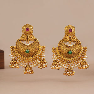 Stunning antique gold plated pearl jhumka earring
