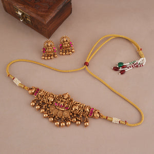 Amazing antique gold stone maa lakshmi choker necklace set I Temple Jewellery
