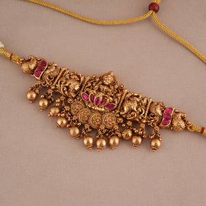 Amazing antique gold stone maa lakshmi choker necklace set I Temple Jewellery